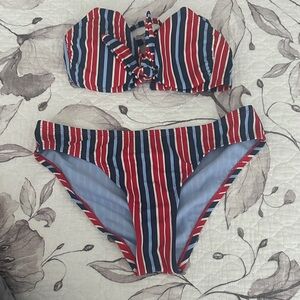 Kona Sol Red and Blue Striped Bikini